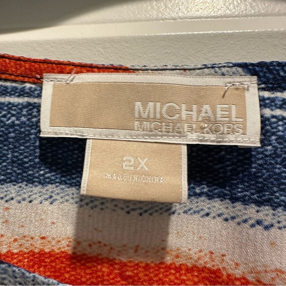 Michael Kors Blue and Orange Striped Blouse - Picture 2 of 5